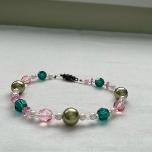 MULTI COLOURED FAUX RHINESTONE AND PEARL BRACELET